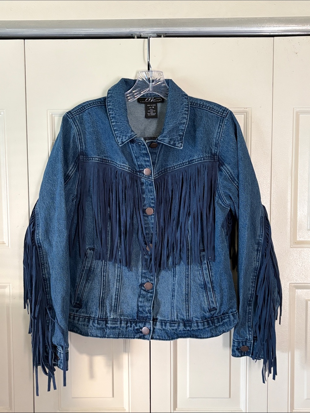 Midnight Velvet Denim Fringe Western Cowgirl Jacket Women’s Faux Suede Boho MED